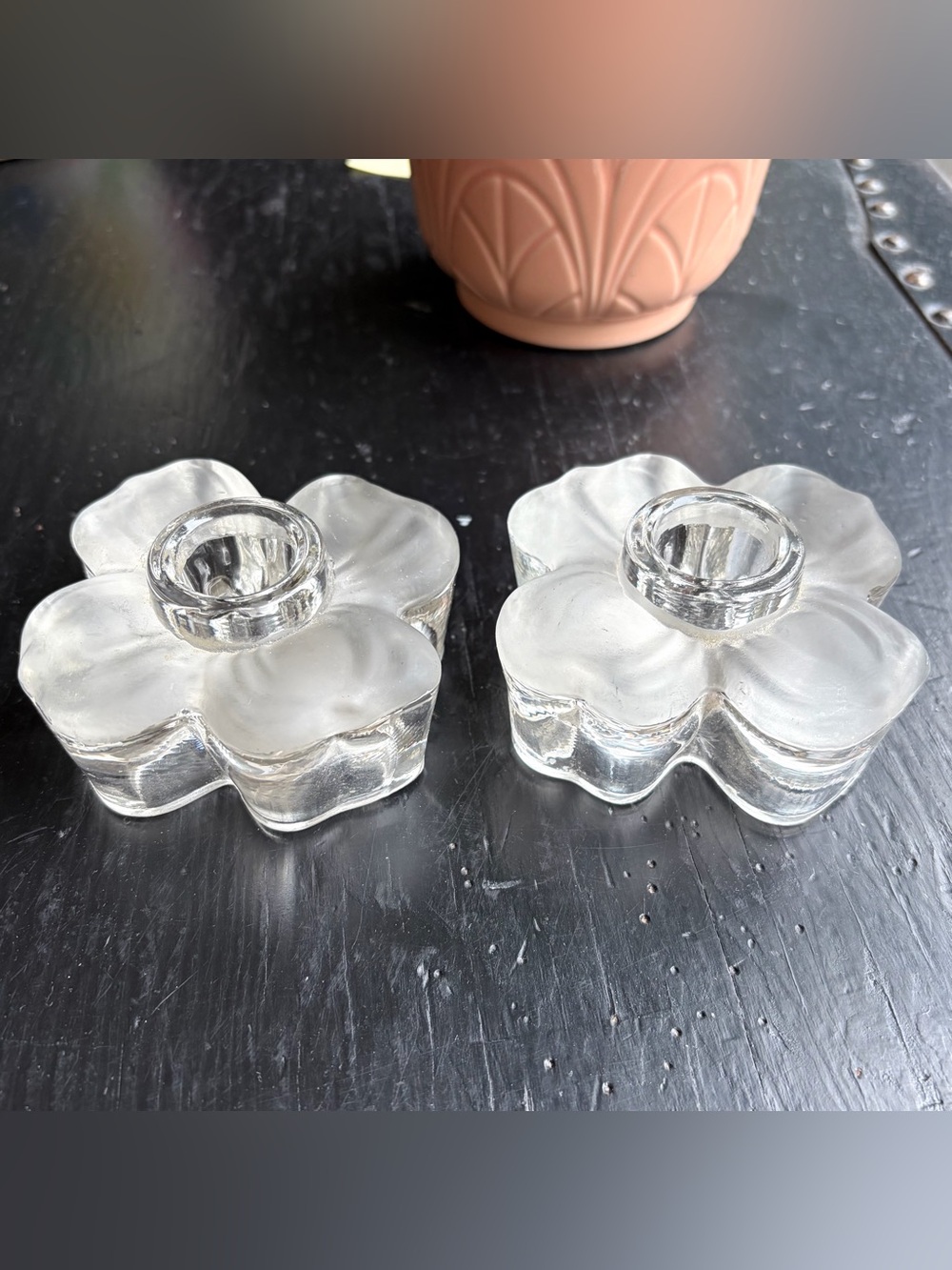 Vintage Colony or J. G. Durand Crystal glass taper Flower candle holders